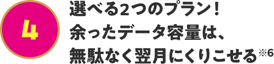 選べる2つのプラン!余ったデータ容量は、無駄なく翌月にくりこせる※6