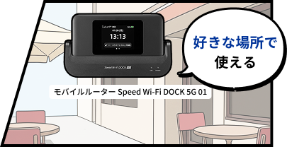 好きな場所で使える モバイルルーター Speed Wi-Fi DOCK 5G 01