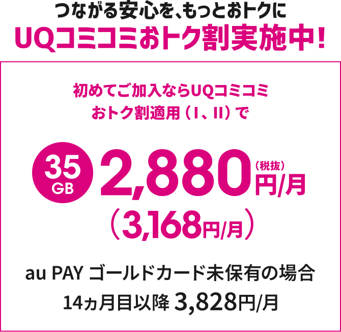 つながる安心を、もっとおトクに　UQコミコミおトク割実施中！