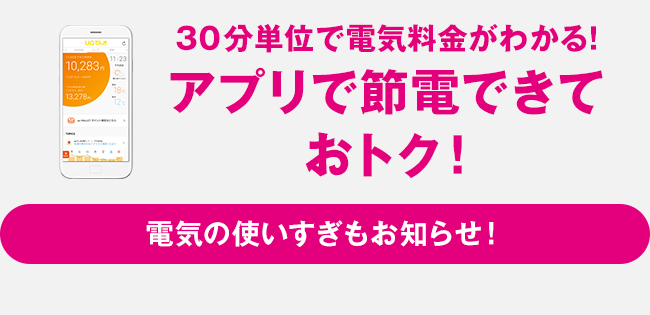 30分単位で電気料金がわかる！アプリで節電できておトク！電気の使いすぎもお知らせ！