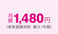 月額1,480円（家族割適用時・最大1年間）