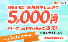WEB限定！新規お申し込みで5,000円相当をau PAYに還元！2025年9月1日スタート