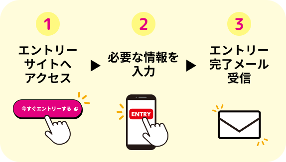 エントリーサイトへアクセス → 必要な情報を入力 → エントリー完了メール受信