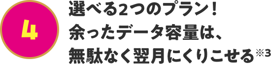 選べる2つのプラン!余ったデータ容量は、無駄なく翌月にくりこせる※3