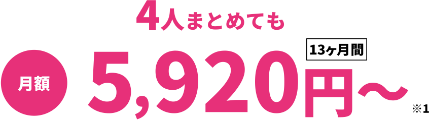 4人まとめても月額5,920円~〈13ヶ月間〉※1