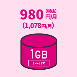 Ⅰ~Ⅱで1GB 980円/月(税抜)(1,078円/月)
