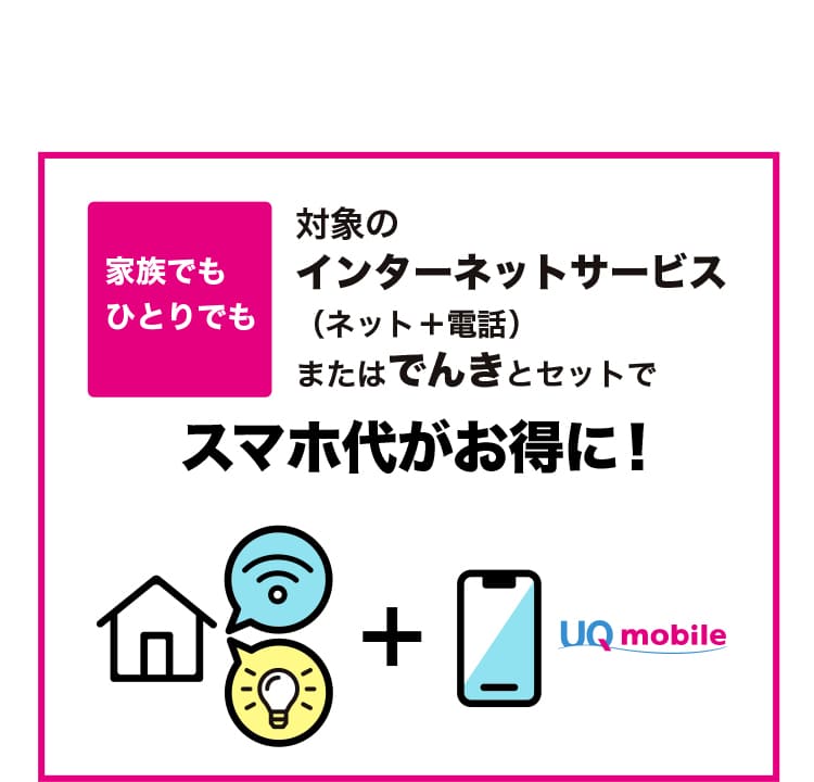 家族でもひとりでも 対象のインターネットサービス(ネット＋電話)またはでんきとセットでスマホ代がお得に！