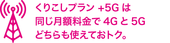 くりこしプラン+5Gは同じ月額料金で4Gと5Gどちらも使えておトク。