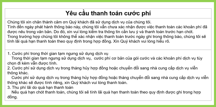Biên lai yêu cầu thanh toán (Kèm thông báo hủy hợp đồng)
