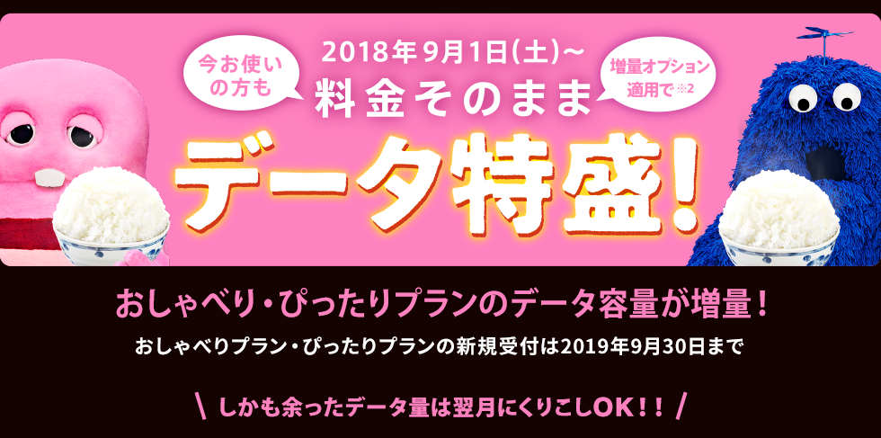 今お使いの方も、料金そのままデータ特盛！