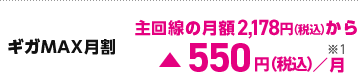 ギガMAX月割 主回線の月額2,178円（税込）から▲550円（税込）／月