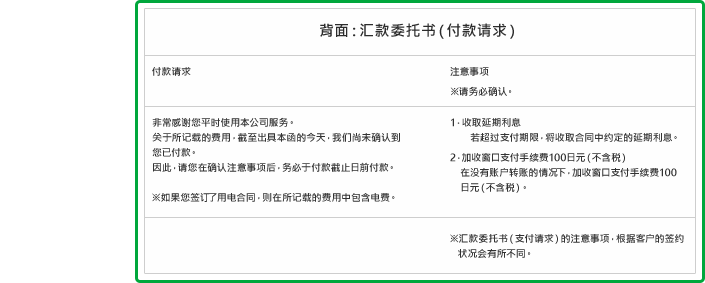 背面:汇款委托书(付款请求)