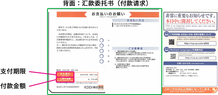 背面:汇款委托书(付款请求)