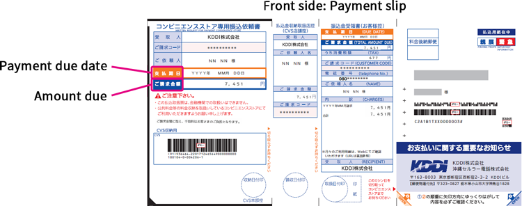 Front side: Payment slip