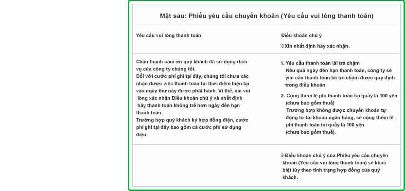 Mặt sau: Phiếu yêu cầu chuyển khoản (Yêu cầu vui lòng thanh toán)