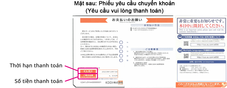 Mặt sau: Phiếu yêu cầu chuyển khoản (Yêu cầu vui lòng thanh toán)