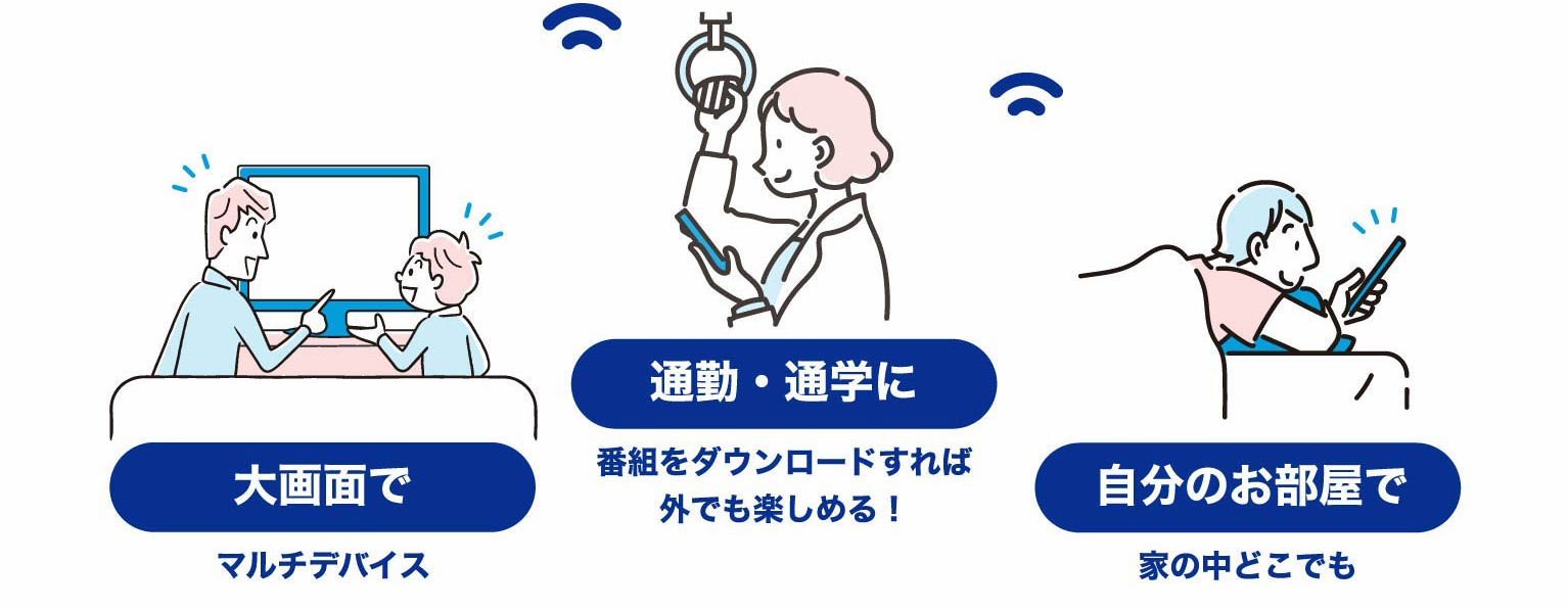大画面でマルチデバイス 通勤・通学に番組をダウンロードすれば外でも楽しめる! 自分のお部屋で家の中どこでも
