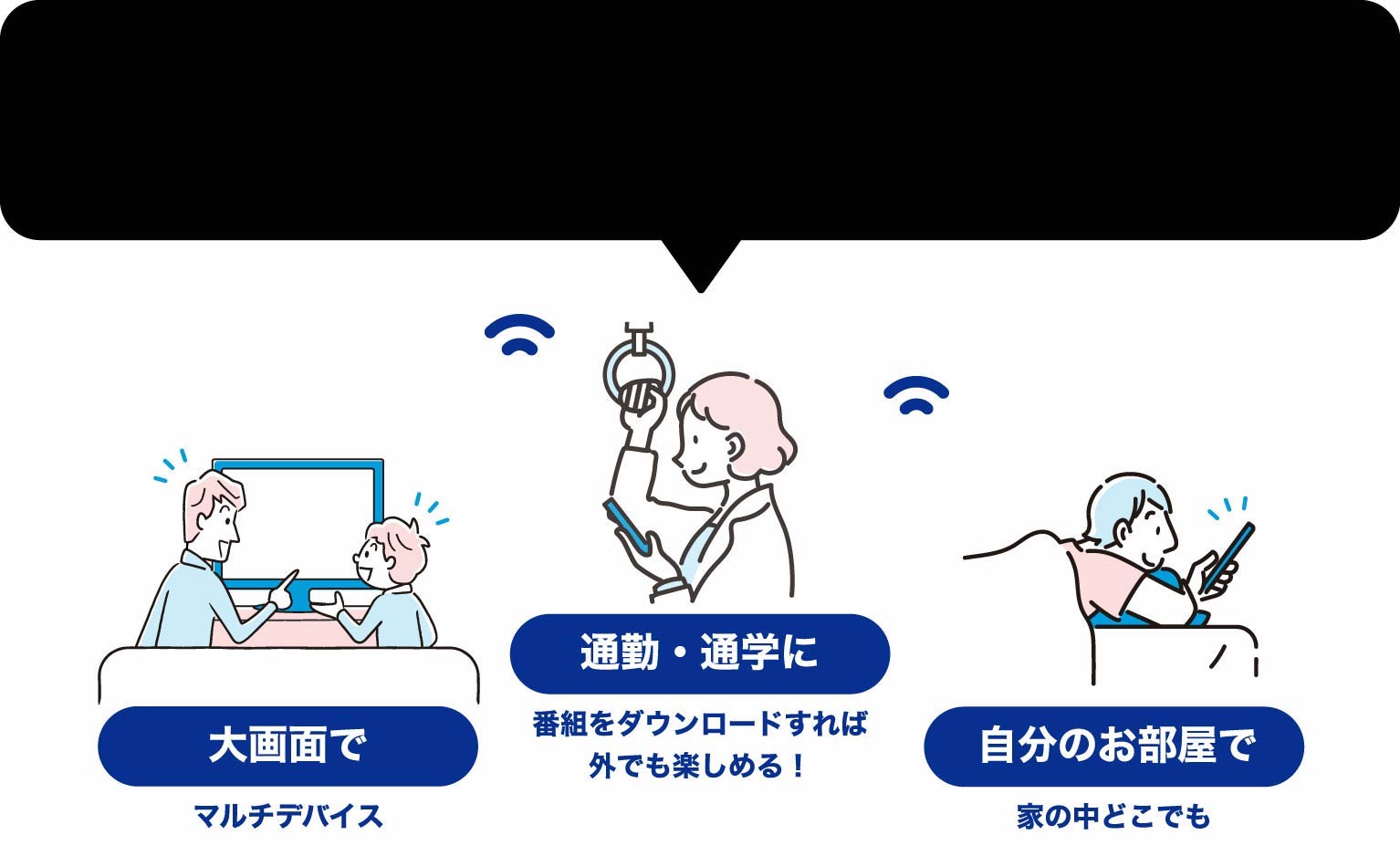 大画面でマルチデバイス　通勤・通学に番組をダウンロードすれば外でも楽しめる！　自分のお部屋で家の中どこでも