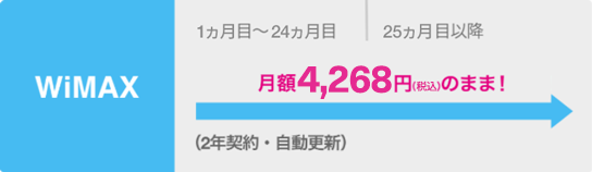 UQWiMAX ずーっと月額4,268円（税込）のまま！（2年契約・自動更新）