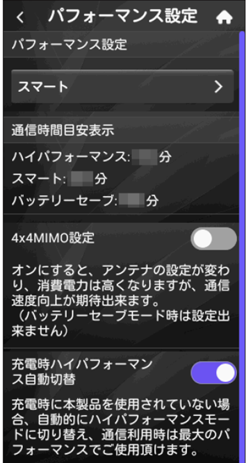 パフォーマンス設定画面